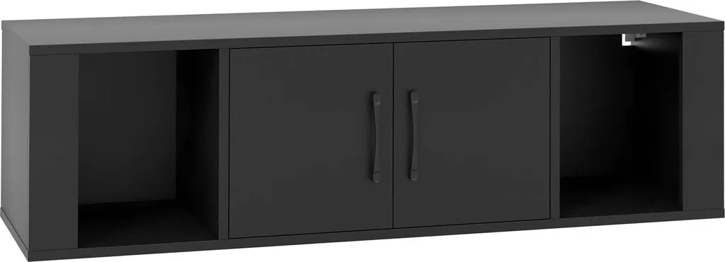Bureau flottant gain de place noir compact doté de 2 grands placards