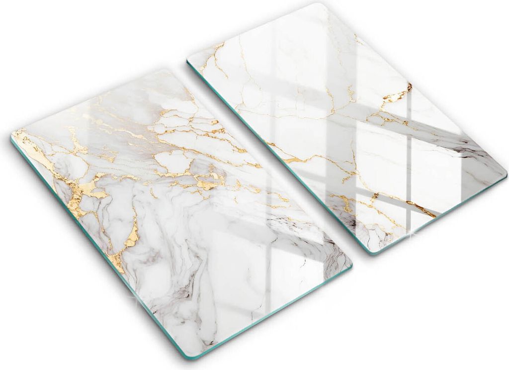 Abdeckung Glas - Küchenabdeckung - 2x30x52 cm - Abdeckplatte -Heller Marmor mit Gold