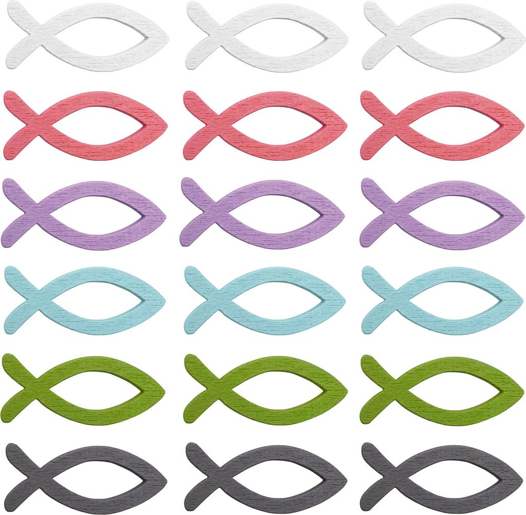 Oblique Unique 18 Holz Fische als Streudeko Tischdeko für Taufe Kommunion Konfirmation - Echtholz Farbmix