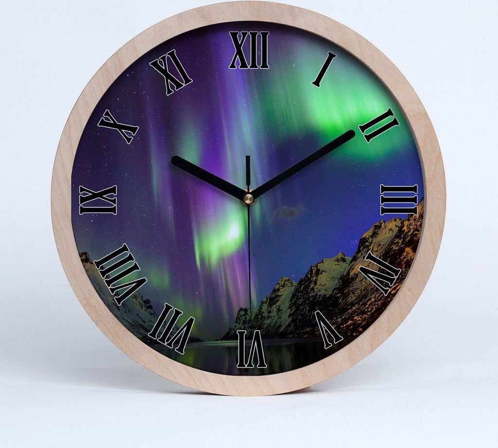Holzuhr 25fi cm wanduhr - schwarze Spitzen - Nordlicht