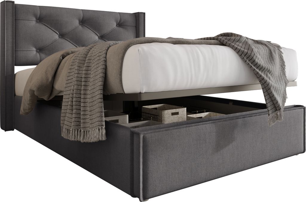 Sweiko Polsterbett 90x200cm grau mit Kopfteil, Lattenrost, Produktbild 