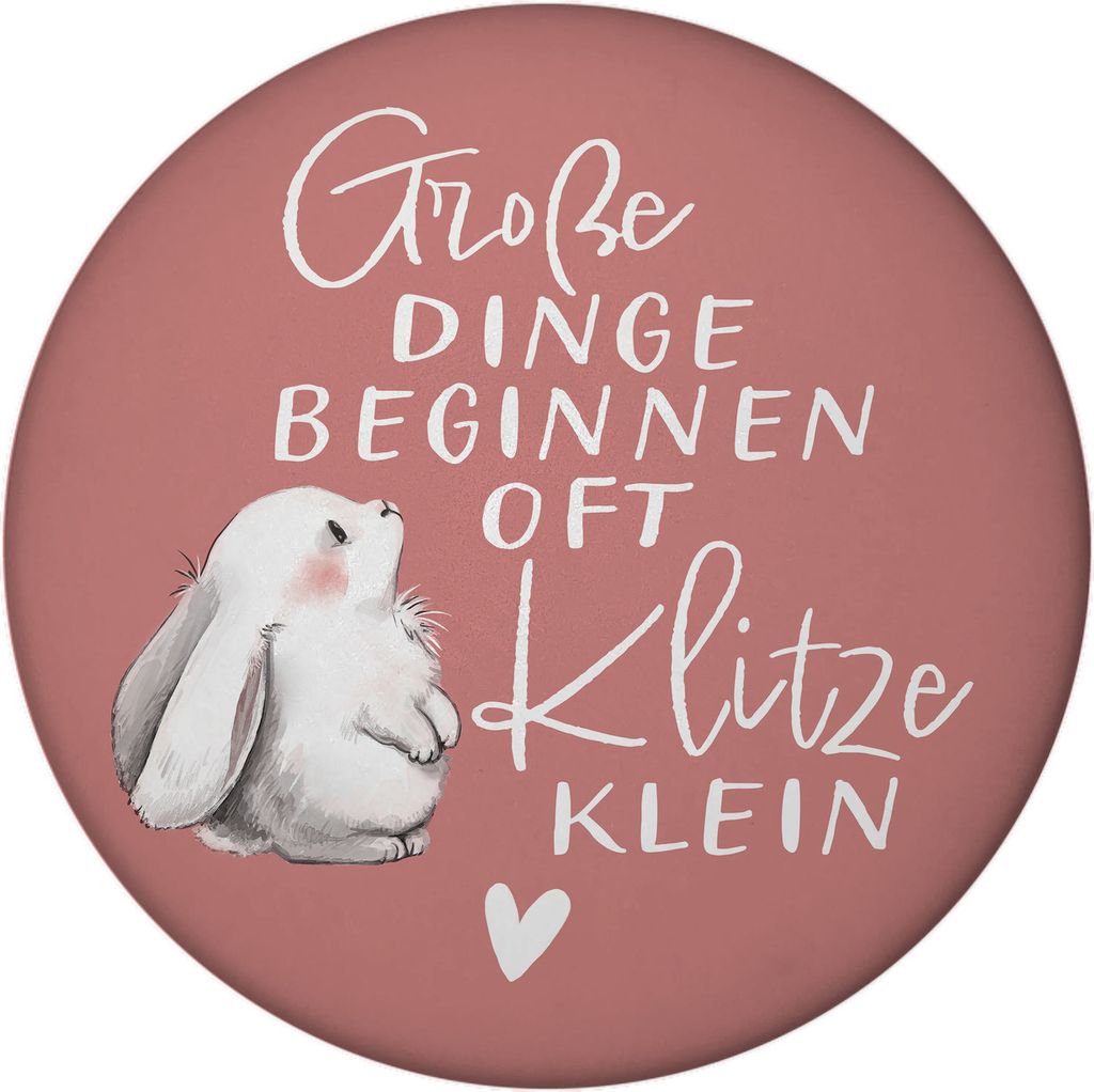 Baby Hase Magnet mit Flaschenöffner rund mit Spruch Große Dinge beginnen oft
