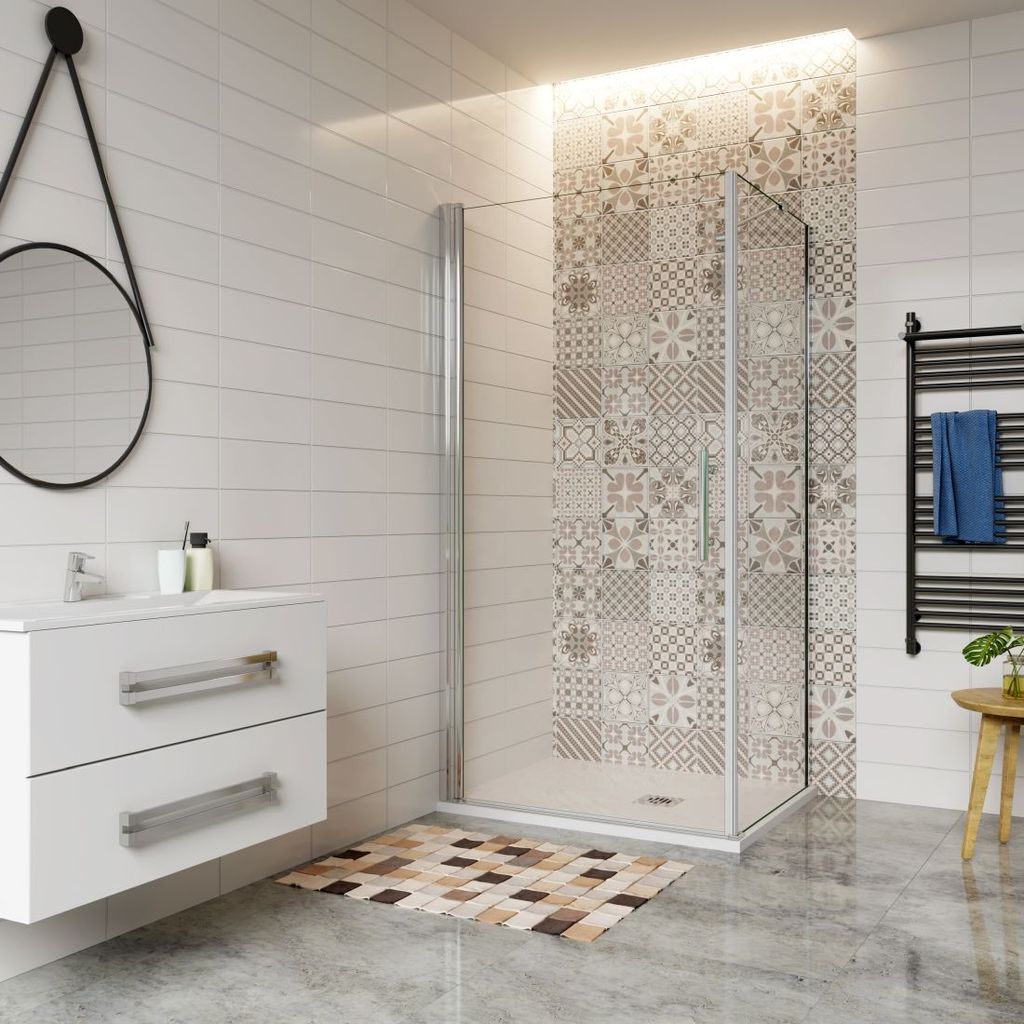 eckdusche H.195cm |Duschtür:80cm Seitenwand:70cm| Duschkabine Schwingtür Eckeinstieg Duschabtrennung 6mm ESG Nanoglas