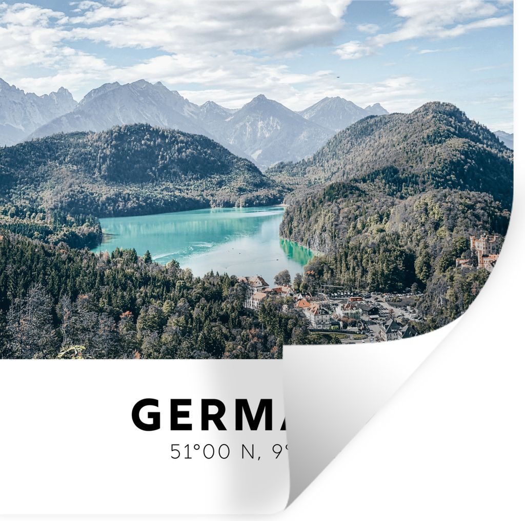 MuchoWow Wandtattoo Wandsticker Wandaufkleber Deutschland - Meer - Bergen 30x30 cm Selbstklebend und Repositionierbar - Repositionierbar - Wasser...