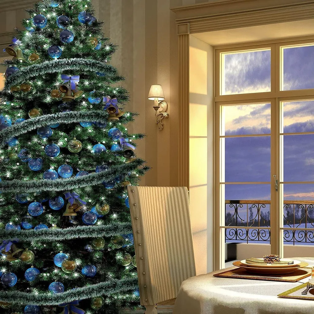 Caiery Argento Scintillante Albero di Natale Vetrofanie Natale, Adesivi Natalizi per Finestre