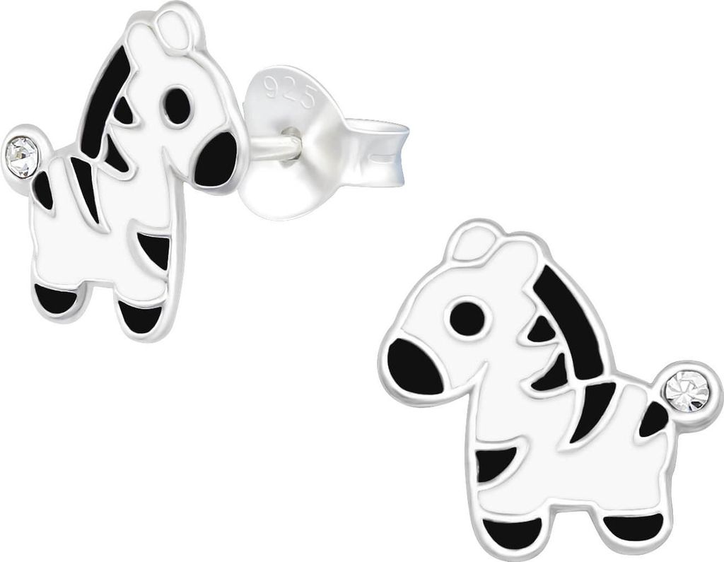 Kinder Ohrringe Ohrstecker 925 Sterling Silber Zebra mit Kristall