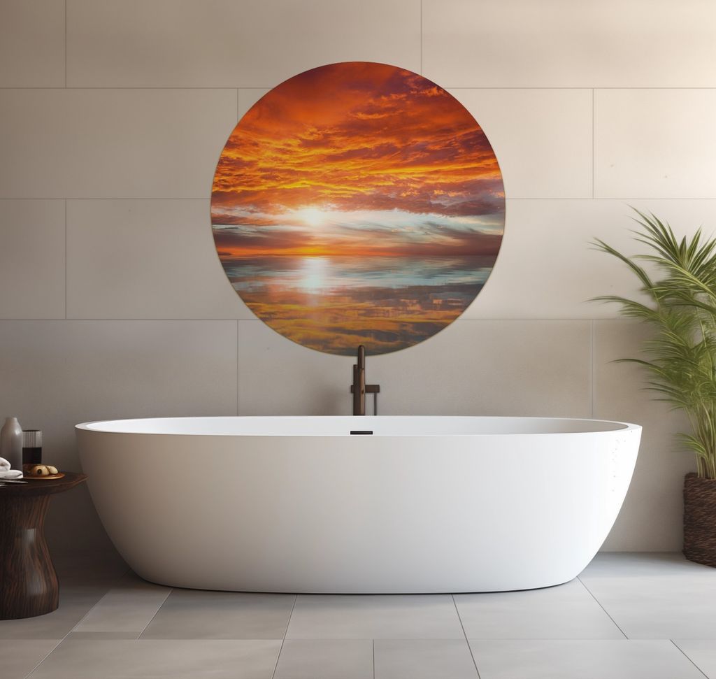 Wallario wasserfestes Poster selbstklebend 90 x 90 cm, Abendrot in Reflexion über dem See, Badezimmerposter Spritzschutz mit Hochglanzoberfläche ...