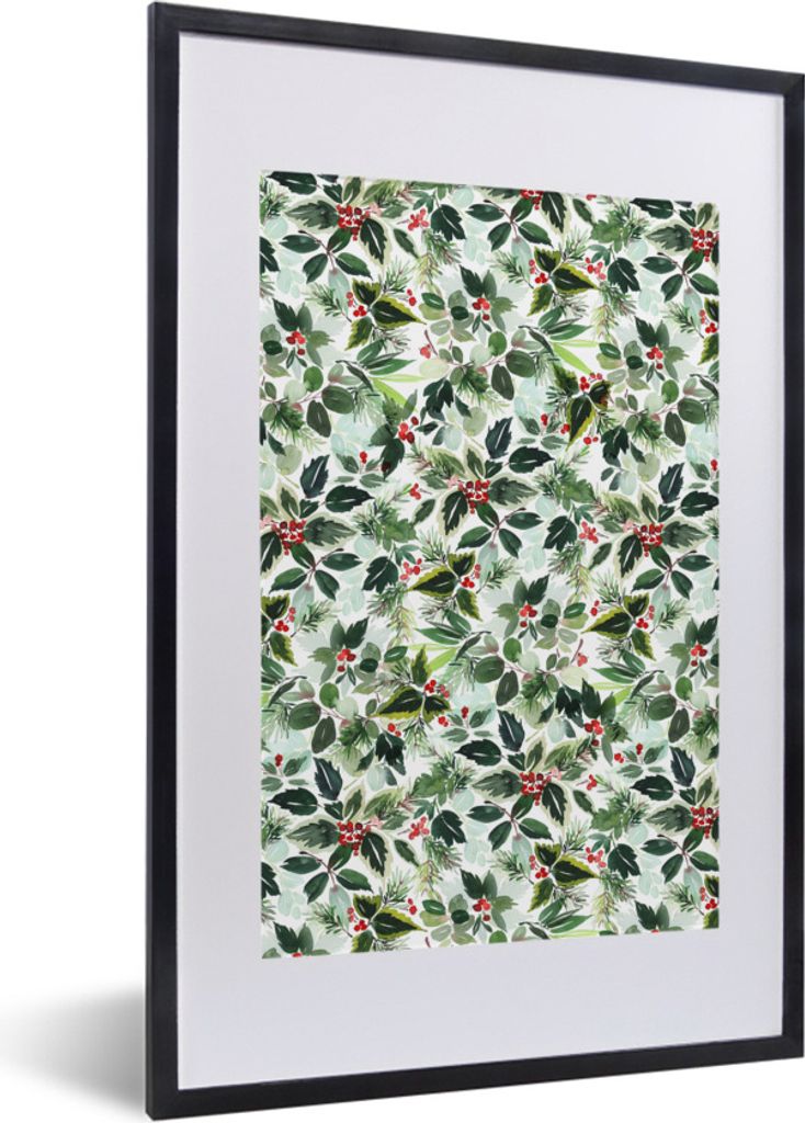 MuchoWow Gerahmtes Poster Weihnachten - Aquarell - Mistelzweig 40x60 cm - Poster mit Schwarzem Bilderrahmen Wandposter Rahmen Foto Bilder - Poste...