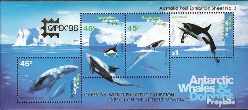 Briefmarken Austral. Gebiete Antarktis 1996 Mi Block1II (kompl.Ausg.) postfrisch Wale und Delphine