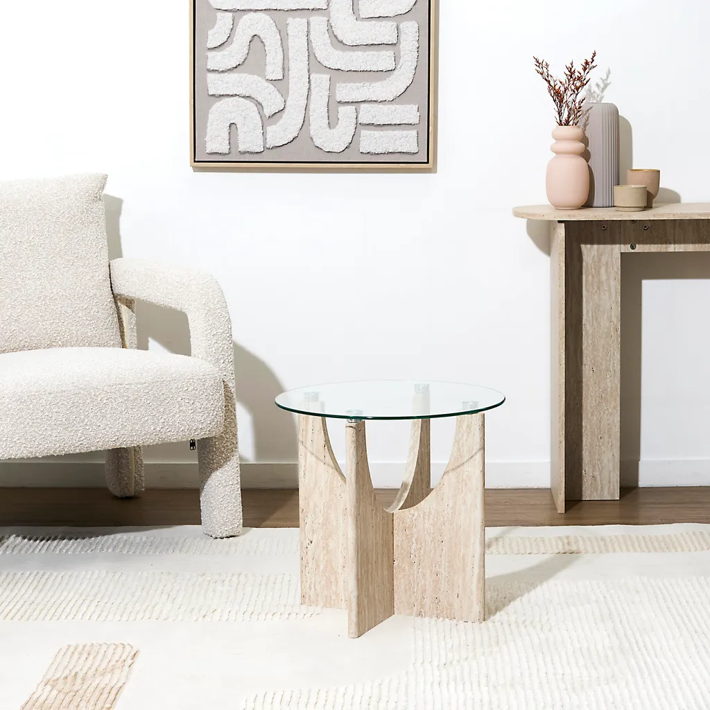 Table d'appoint ronde Pietra D45cm idéale pour poser une lampe de salon