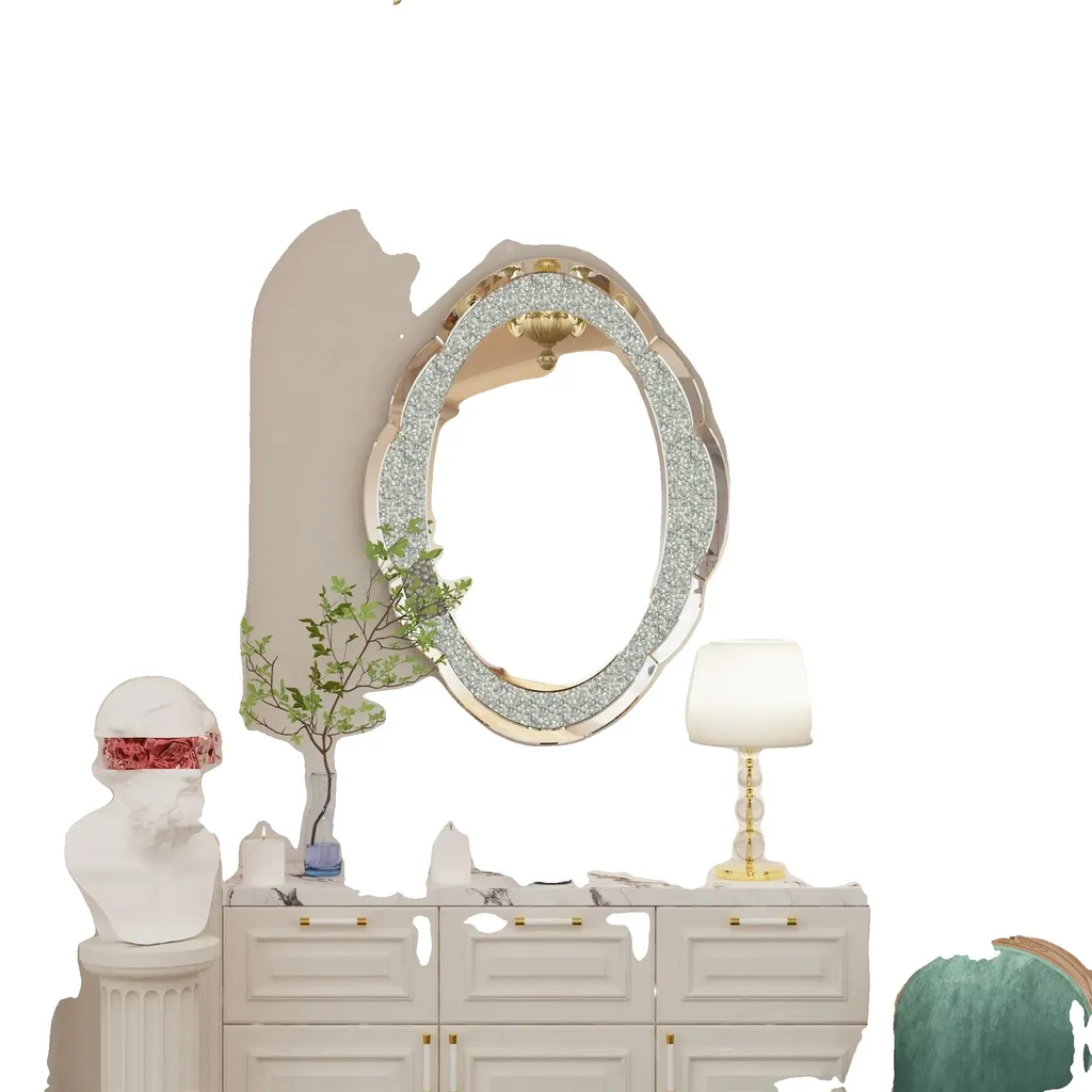 Miroir décoratif nuage argenté gris clair, accessoire mural élégant 55cm