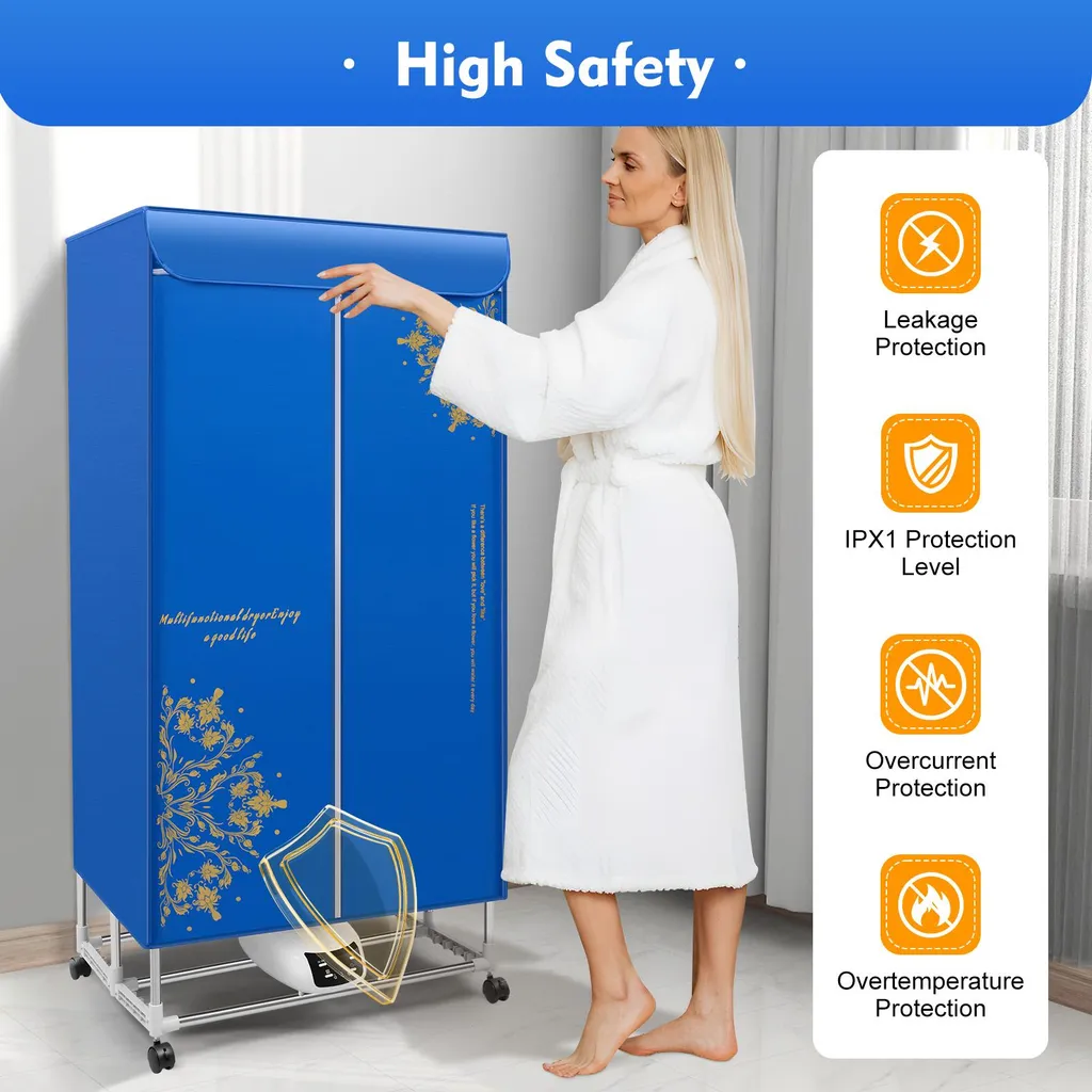 Sèche-linge pliable design bleu : télécommande et séchage rapide 360° - 3