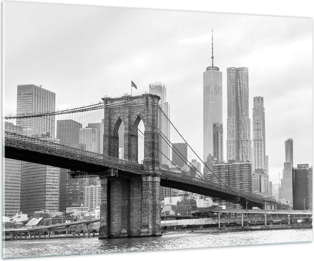 Bilder auf glas - Einteilig - Brücke Brooklyn schwarz und weiß - 100x70cm - Glasbilder - Wandbilder - Bilder - Wanddekoration aus Glas - Glas Bil...