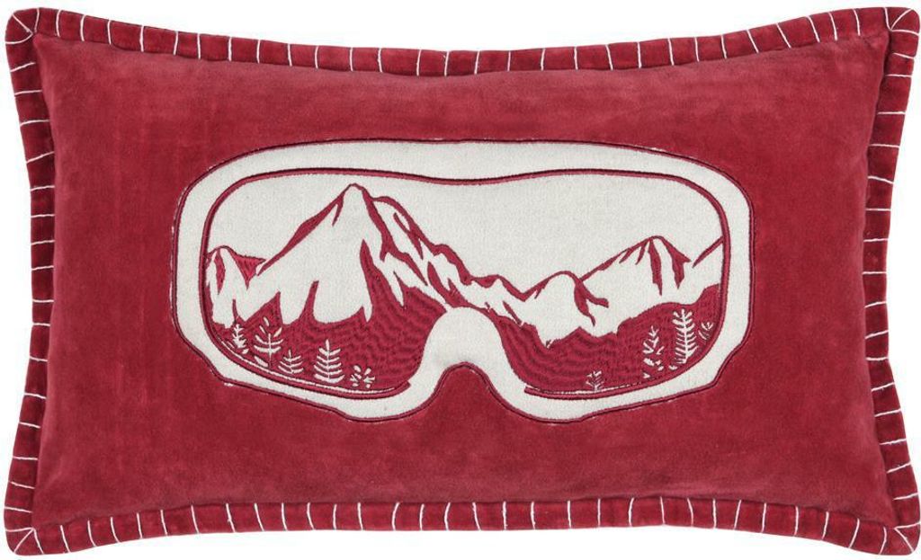 STOF | Sofakissen - Dekokissen - CHAMONIX - 30x50 cm - Rote Farbe - Winterliche Berglandschaft - Gemütliches Design