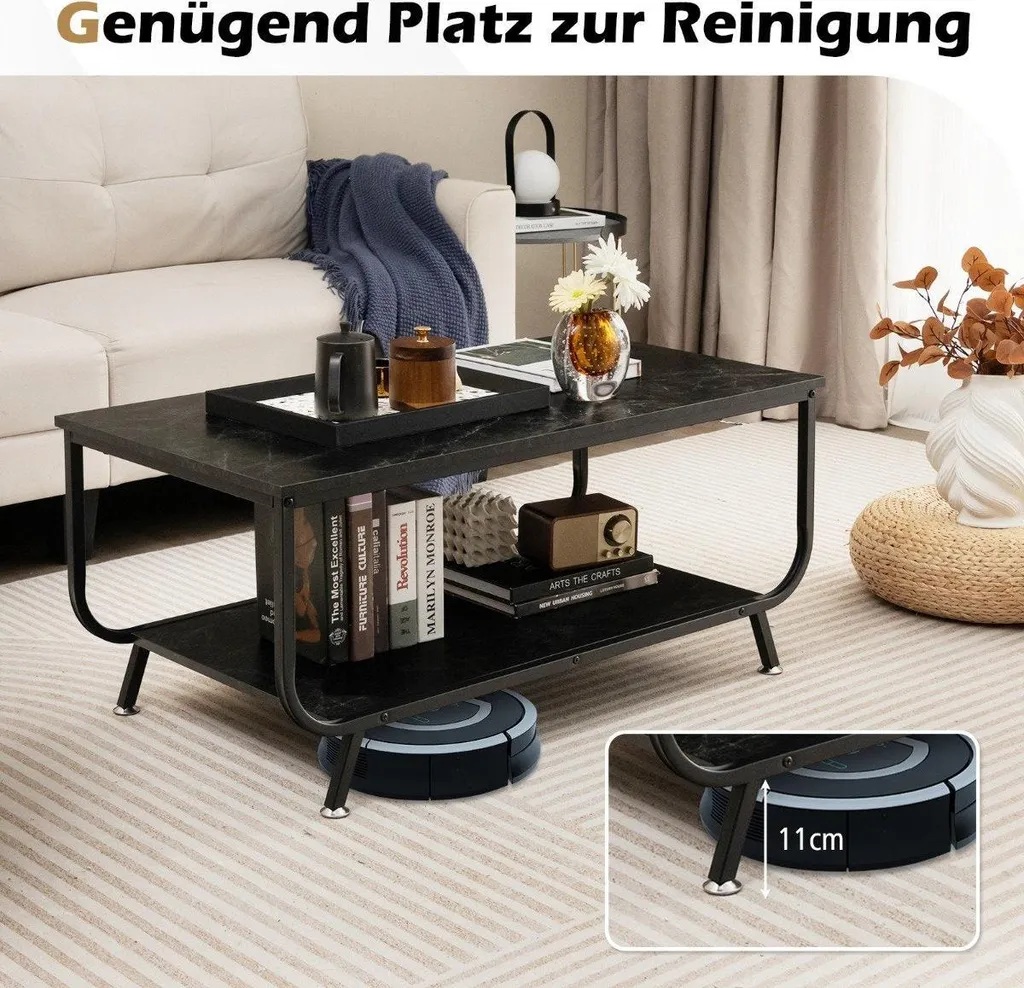 Table de salon rectangulaire en marbre noir avec double plateau chic - 4