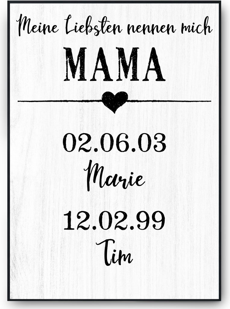 Personalisiertes Mama Poster mit Namen und Geburtsdaten Geschenk für Mama und Oma Muttertag Geschenkidee Mama Geburtstag – DIN A4 (21x29.7cm) / ...