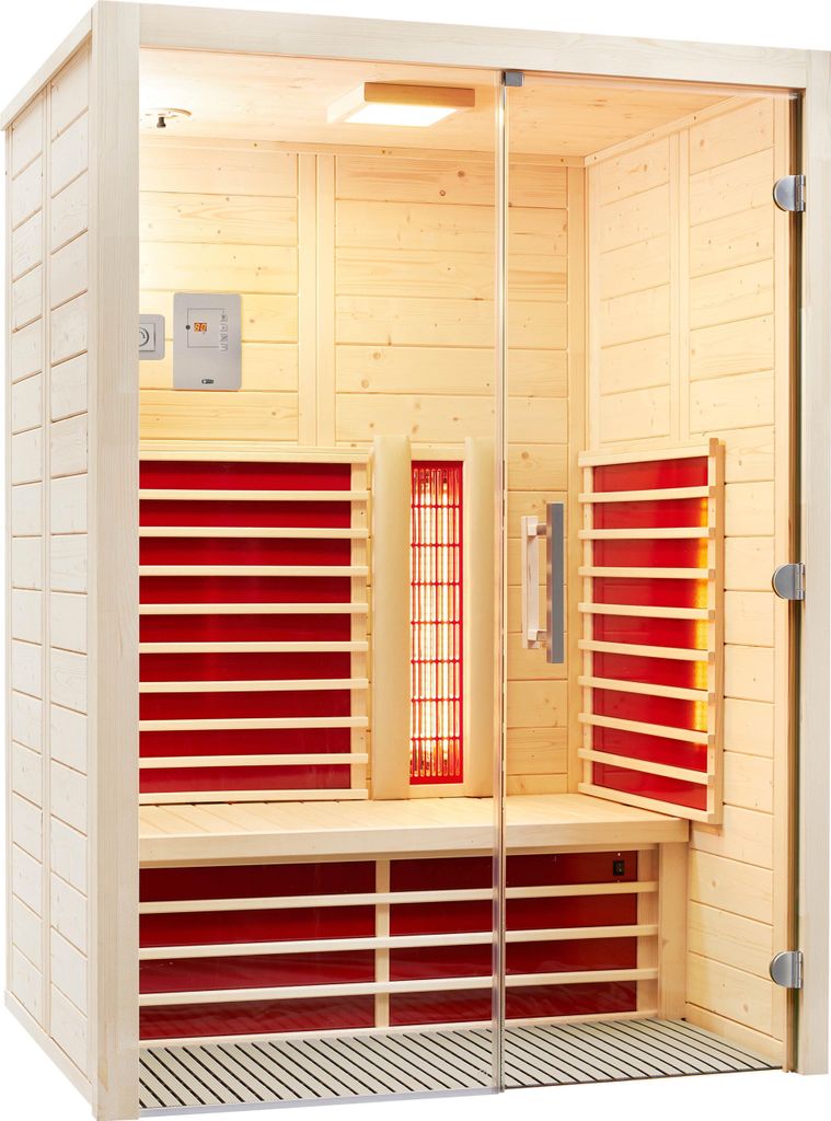 Infraworld Infrarotkabine Vario Natura 147 Glas Fichte 147x104cm mit ABC-Strahler Flächenheizung