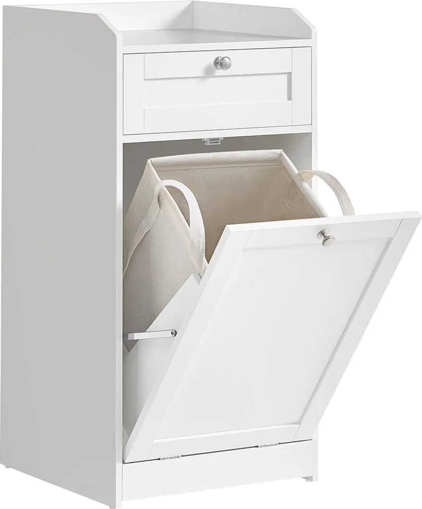 Meuble de rangement salle de bain et panier à linge blanc 40x40 cm