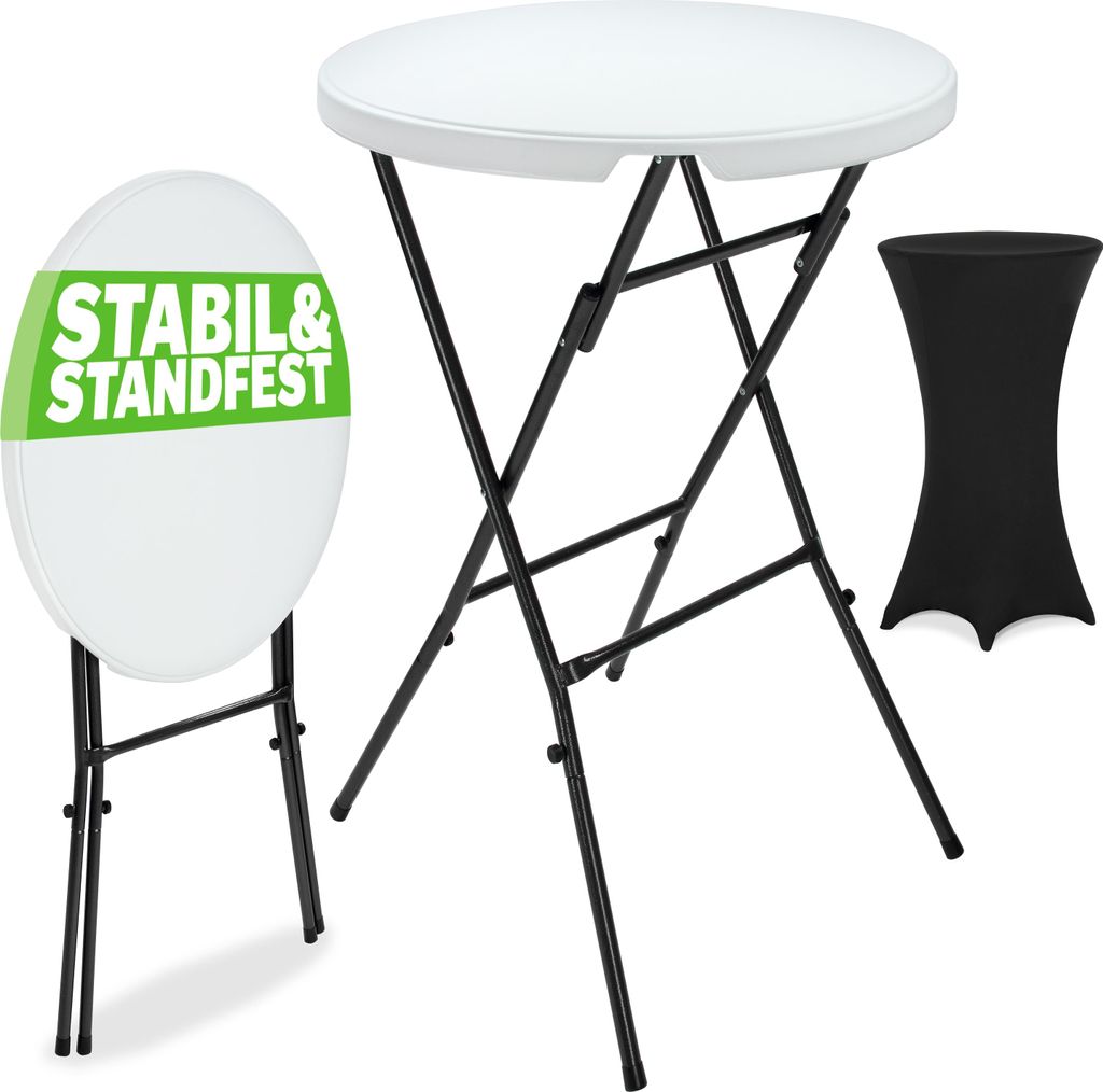 CASARIA Stehtisch mit Husse Schwarz 72 cm Set Klappbar Bistrotisch Rund 110 cm Hoch Outdoor Klapptisch Wetterfest Garten Partytisch Bartisch Hoch...