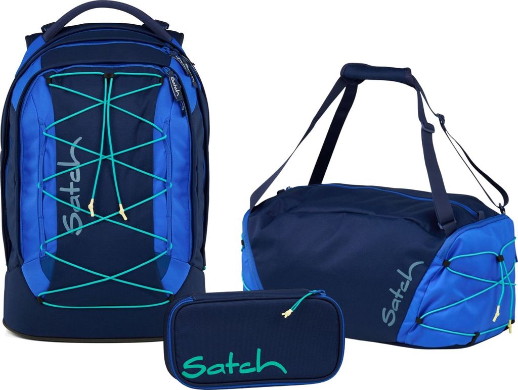 Satch Schulrucksack-Set PACK Crossed Blue 3-teilig, ab 5. Klasse