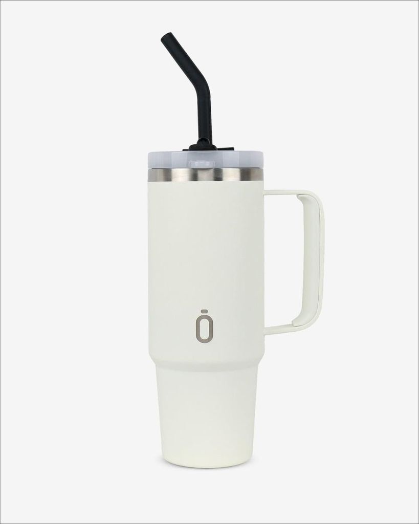 Runbott Latt Thermobecher mit Griff und Strohhalm – 800 ml, Cremefarben