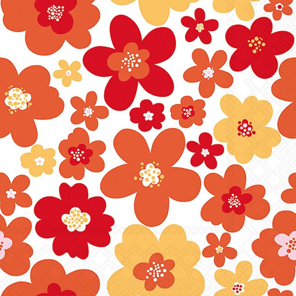 Servietten Lunch 33x33cm 3-lagig 20 Stück Flower power rot Produktbild 