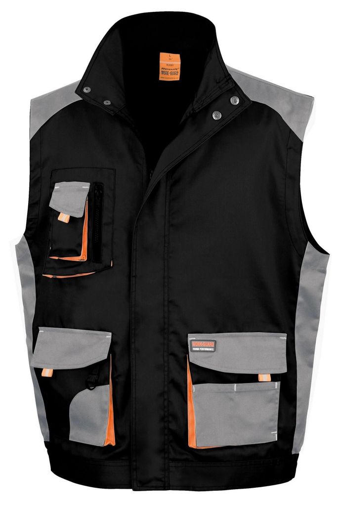 WORK-GUARD by Result - "Lite" Weste für Herren/Damen Uni FK1234 (XS) (Schwarz/Grau/Orange)