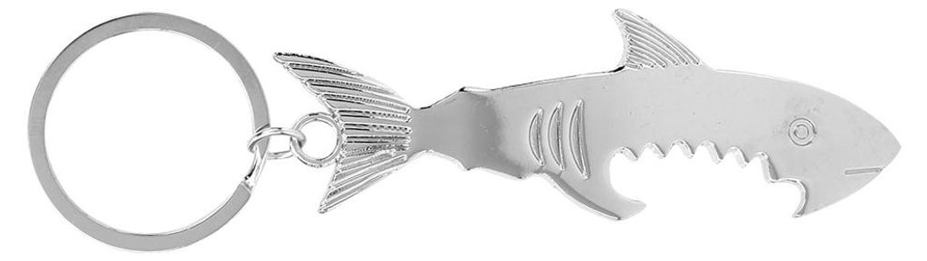 Schlüsselanhänger in Fischform aus Metall mit Flaschenöffner und Taschenanhänger