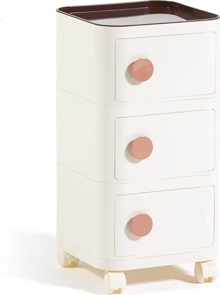 Meuble de rangement EDEN 3 compartiments crème en ABS avec roulettes