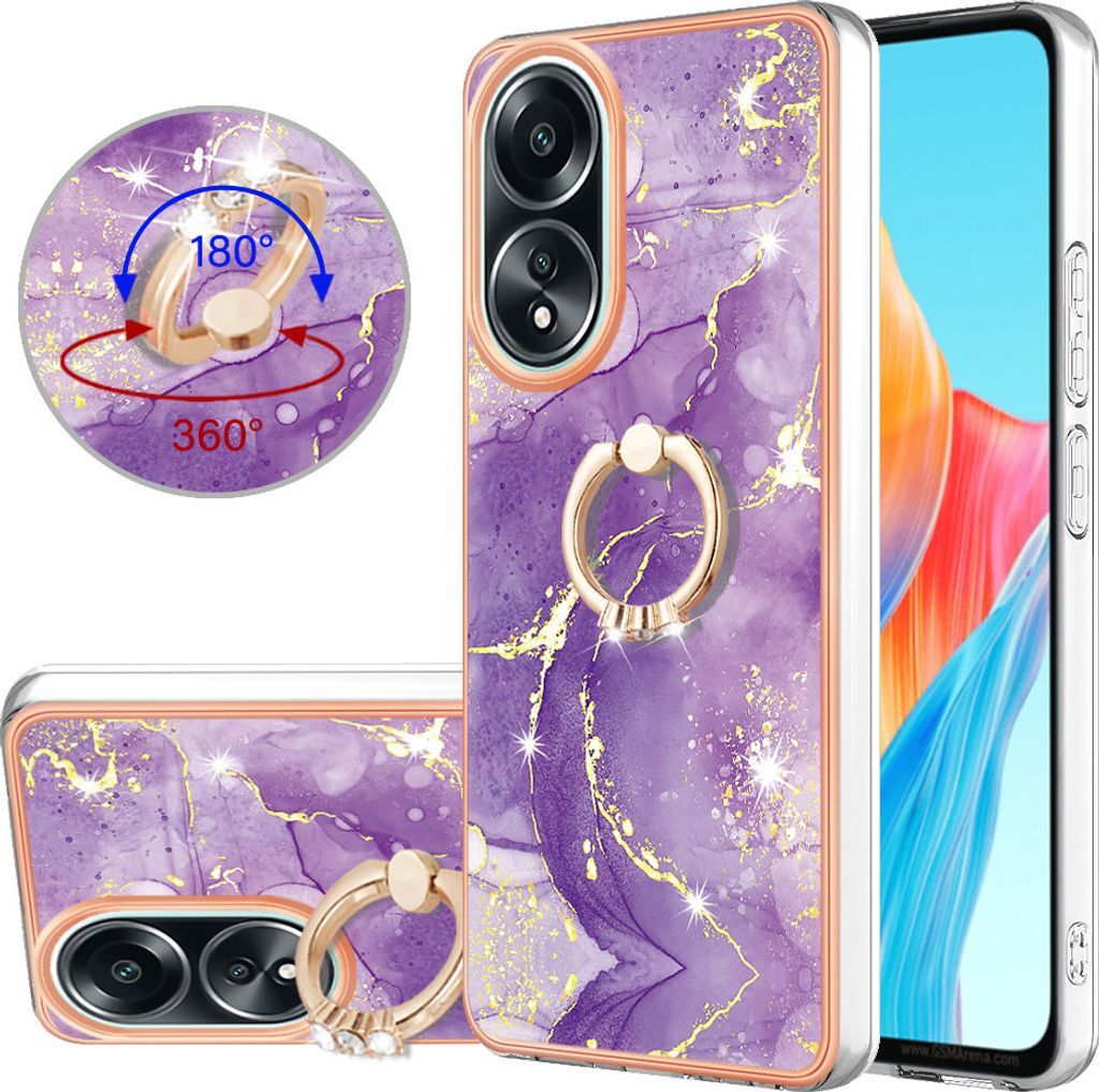 Hülle für Oppo A58 4G Muster TPU Silikon Stoßdämpfer Bumper Schutzhülle mit Ring Ständer Violett
