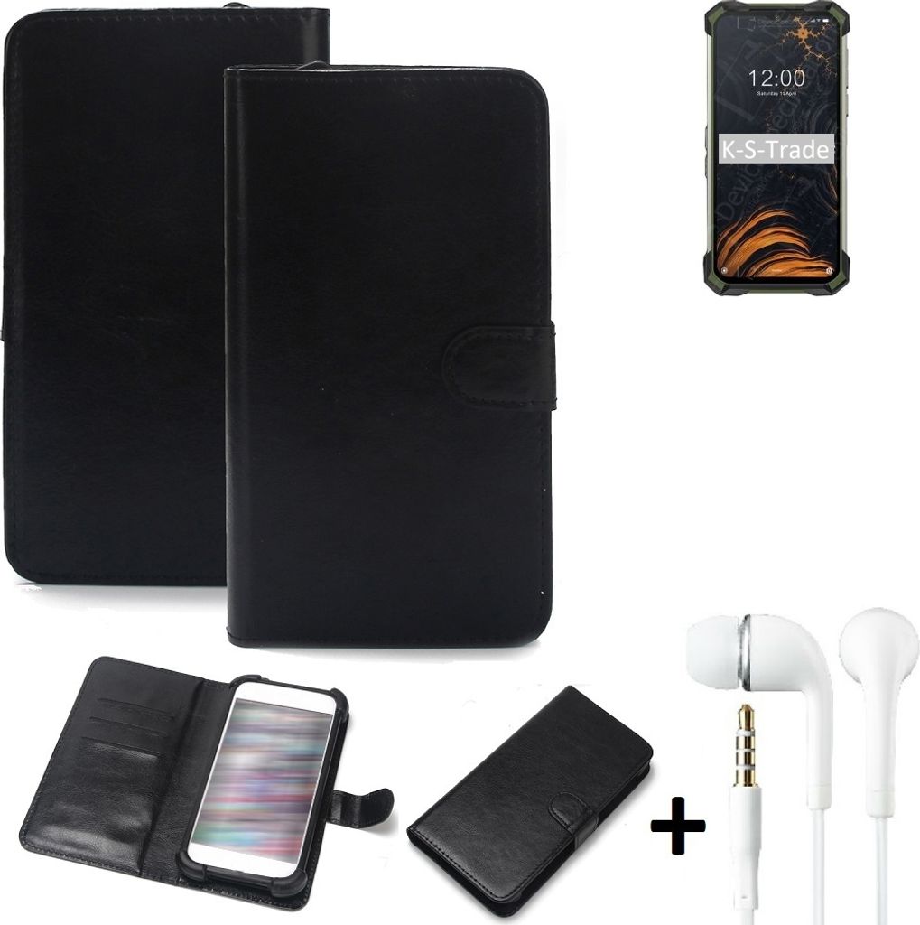 K-S-Trade Wallet Case Handyhülle kompatibel mit Doogee S86 Schutzhülle Flip cover Flipstyle Tasche Hülle Flipcover Slim Bumper schwarz + in ear