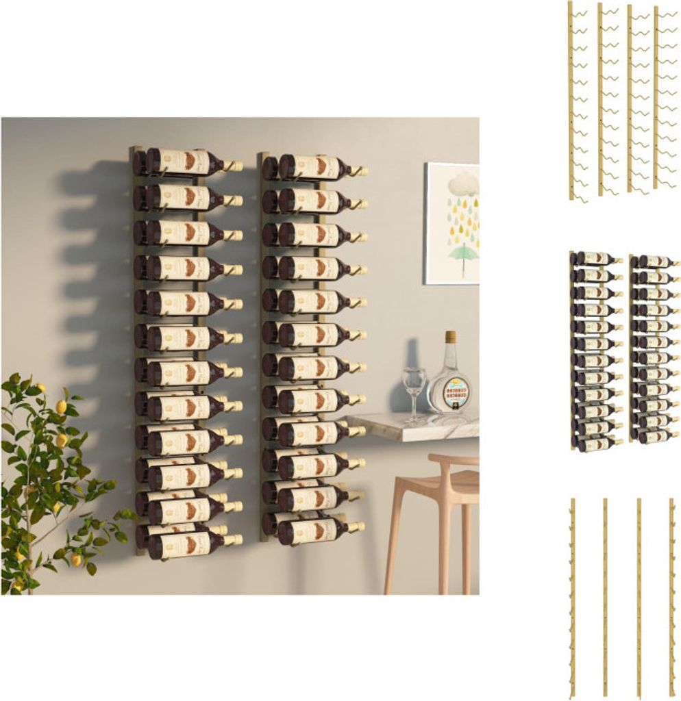 vidaXL Wand-Weinregal für 24 Flaschen 2 Stk. Golden Eisen - Weinregale
