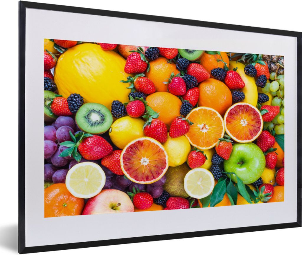 MuchoWow Gerahmtes Poster Apfel - Weintrauben - Obst 60x40 cm - Poster mit Schwarzem Bilderrahmen Wandposter Rahmen Foto Bilder - Schlafzimmer - ...