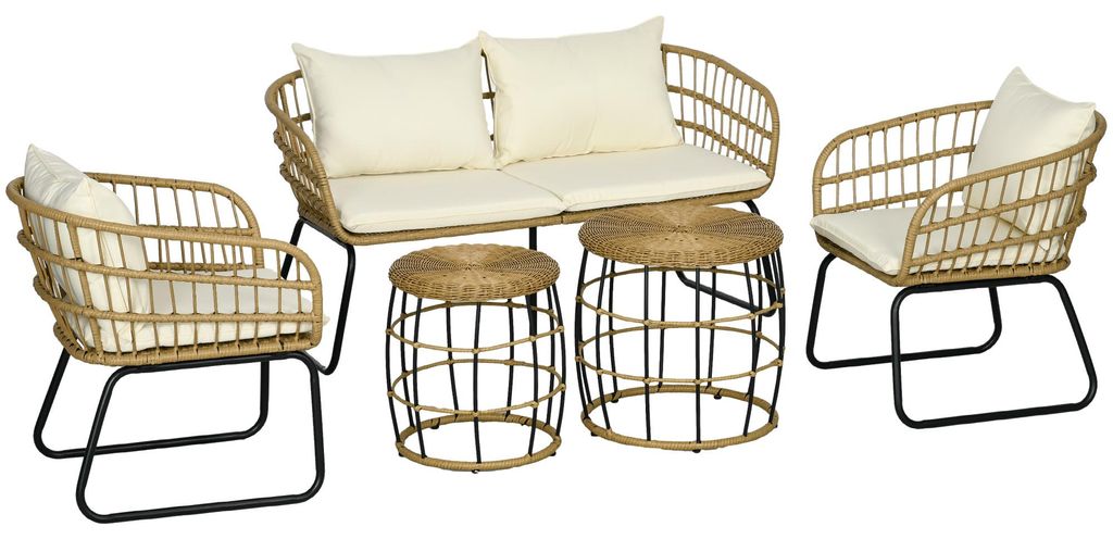 Outsunny 5 tlg. Rattan Gartenmöbel-Set, Gartengarnitur Produktbild 