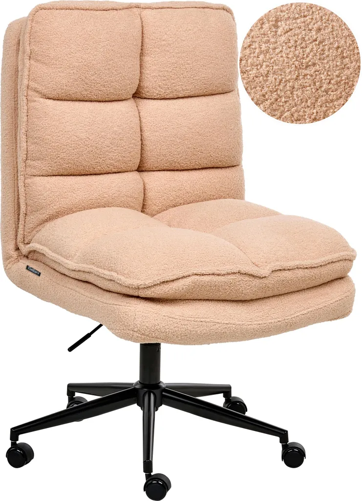 Fauteuil de bureau rose pêche bouclé rembourré avec assise réglable 360°