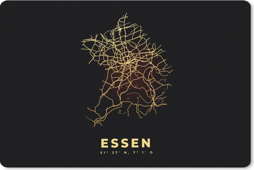MuchoWow Schreibtischunterlage Karte - Essen - Karte - Gold - Stadtplan 60x40 cm - XXL Mauspad - Großes Mauspad