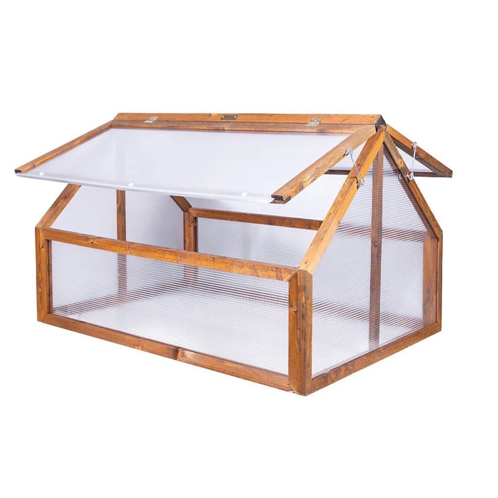 QLS Mini-Gewächshaus Holz Timber 120x80 Frühbeet Balkon für Kräuter Tomaten 11271