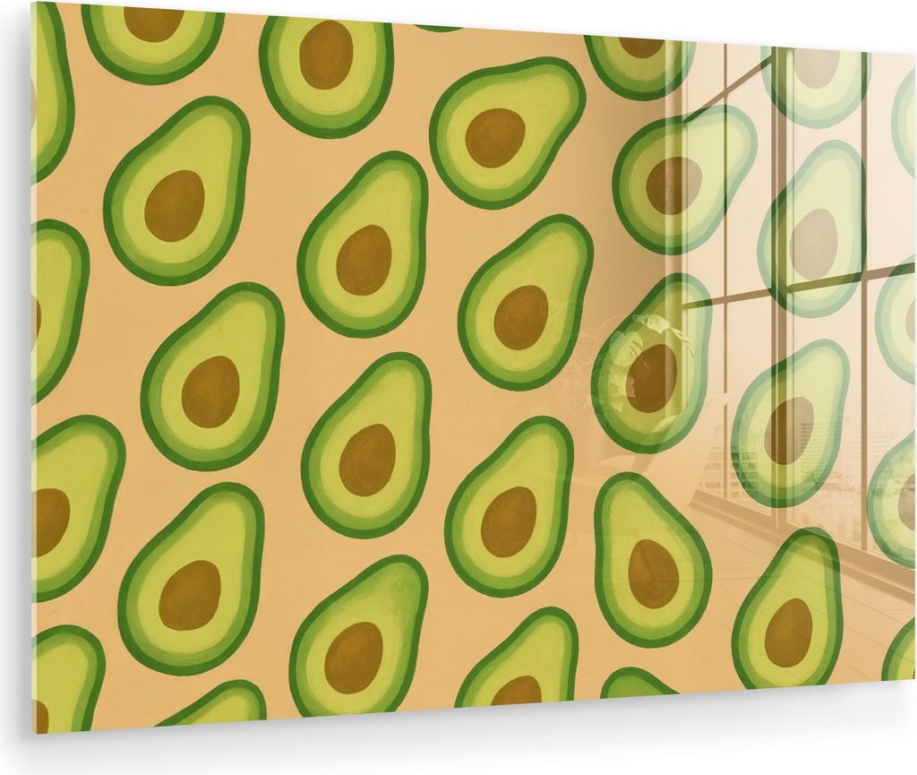 MuchoWow Glasbilder - Bilder auf Wandbild - Foto auf Glas Avocado - Muster - Grün - Kern 90x60 cm Wanddekoration aus Glas - Acrylglasbild - Acrylb...