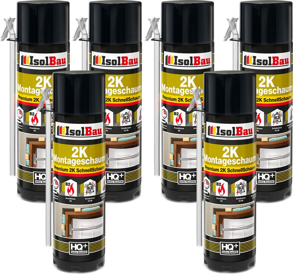 Isolbau 2K Montageschaum B2 Zargenschaum - 6 x 400 ml Premium PolyurethanSchnellschaum für Türen, Fenster, Dämmung & Montage