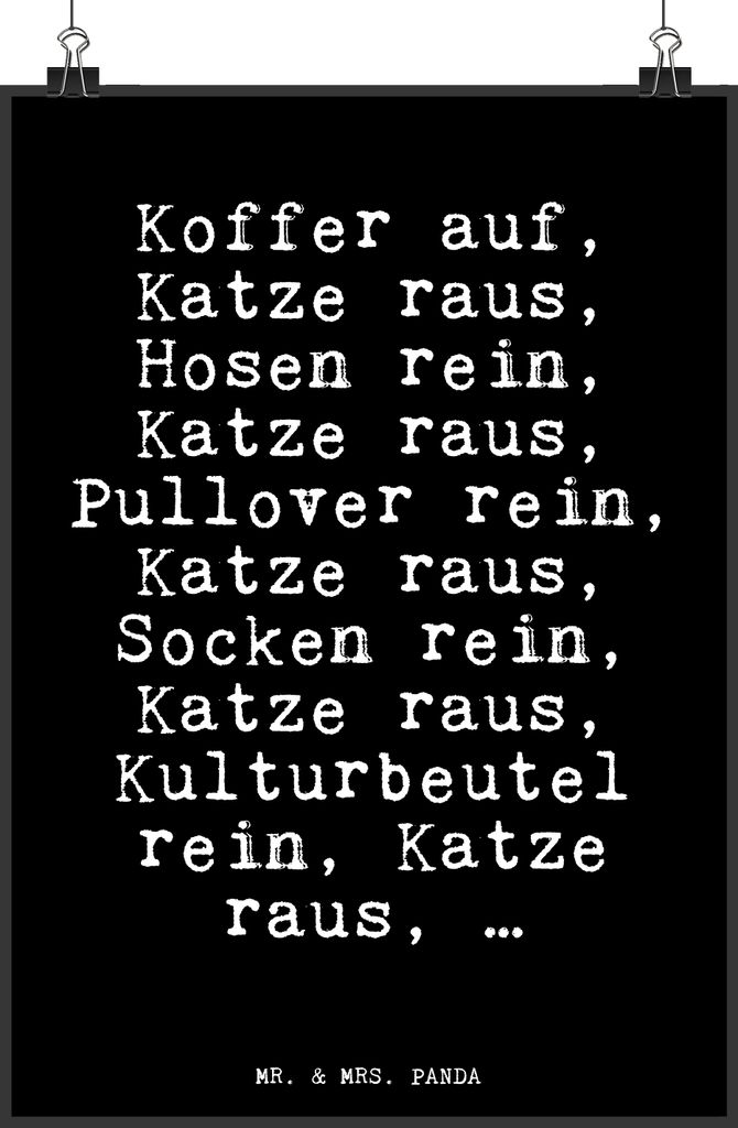 Mr. & Mrs. Panda Bild Koffer auf, Katze raus,... DIN A5 - Schwarz - Geschenk, Sprüche, wanddeko, Kunstdruck, Wanddekoration, witzig, drucke, Kater...