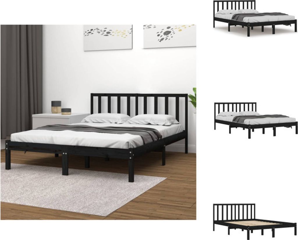 vidaXL Massivholzbett Schwarz Kiefer 200x200 cm -  Betten & Produktbild 