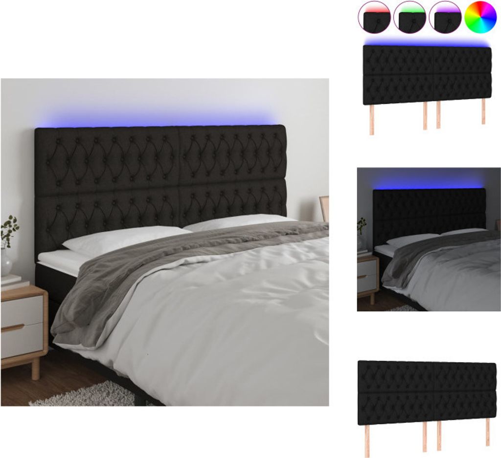 vidaXL LED Kopfteil Schwarz 180x7x118/128 cm Stoff -  Kopf- Produktbild 