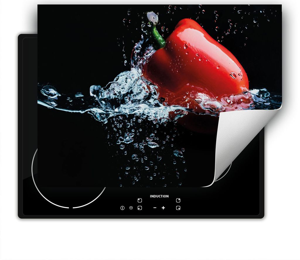 DarHaus Herdabdeckplatte 80x52 cm Anti Rutsch Matte Aufrollbar, schwarz - wasser - Paprika