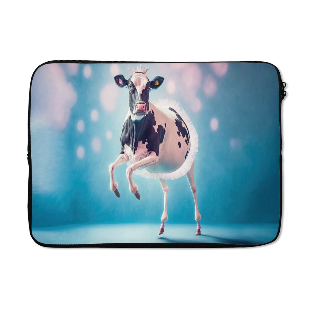 MuchoWow Laptop Hülle 14 ZollKuh - Krone - Ballett - Blau - Rosa - Kinder Laptoptasche - Laptoptasche - Stoßsicher - Schutzhaube