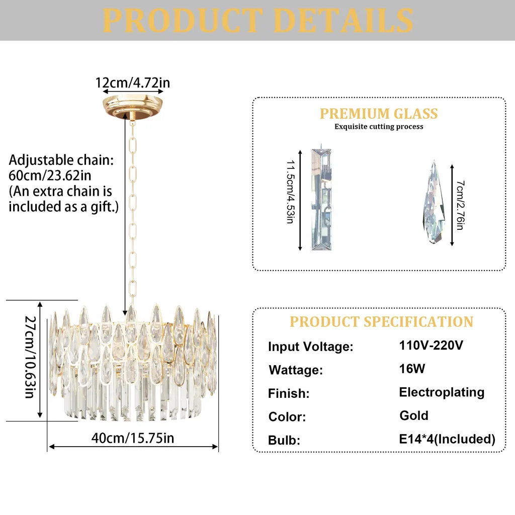 Plafonnier LED Cristal Ajustable : Éclairage sur Mesure Dimmable 40-80cm