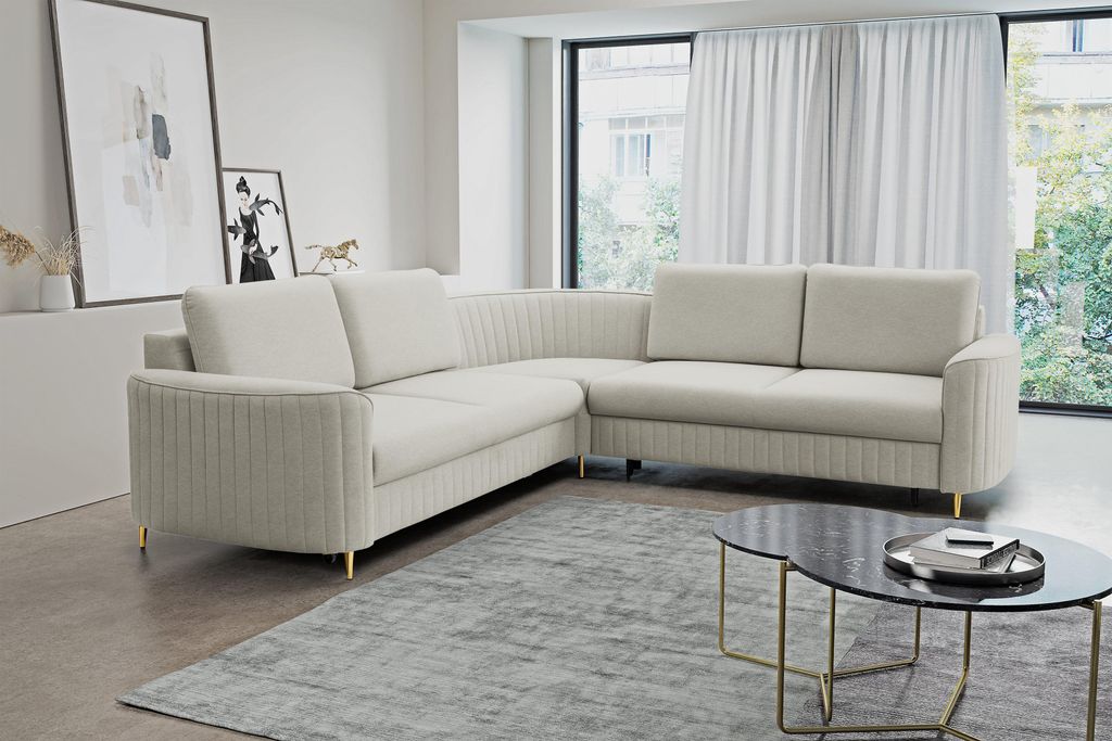 Masseno Ecksofa VELA L-S mit Schlaffunktion L-Form, Sofa mit Bettkasten, Wohnzimmersofa, Couch, Soffa, Bettsofa, Couchgarnitur- Hellgrau, CASTEL 80