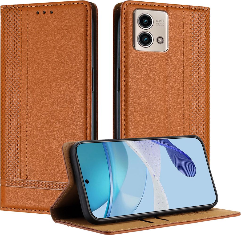 Handyhülle für Motorola Moto G Stylus 5G 2023 Leder Flip Klappbare Schutzhülle mit Standfunktion Braun