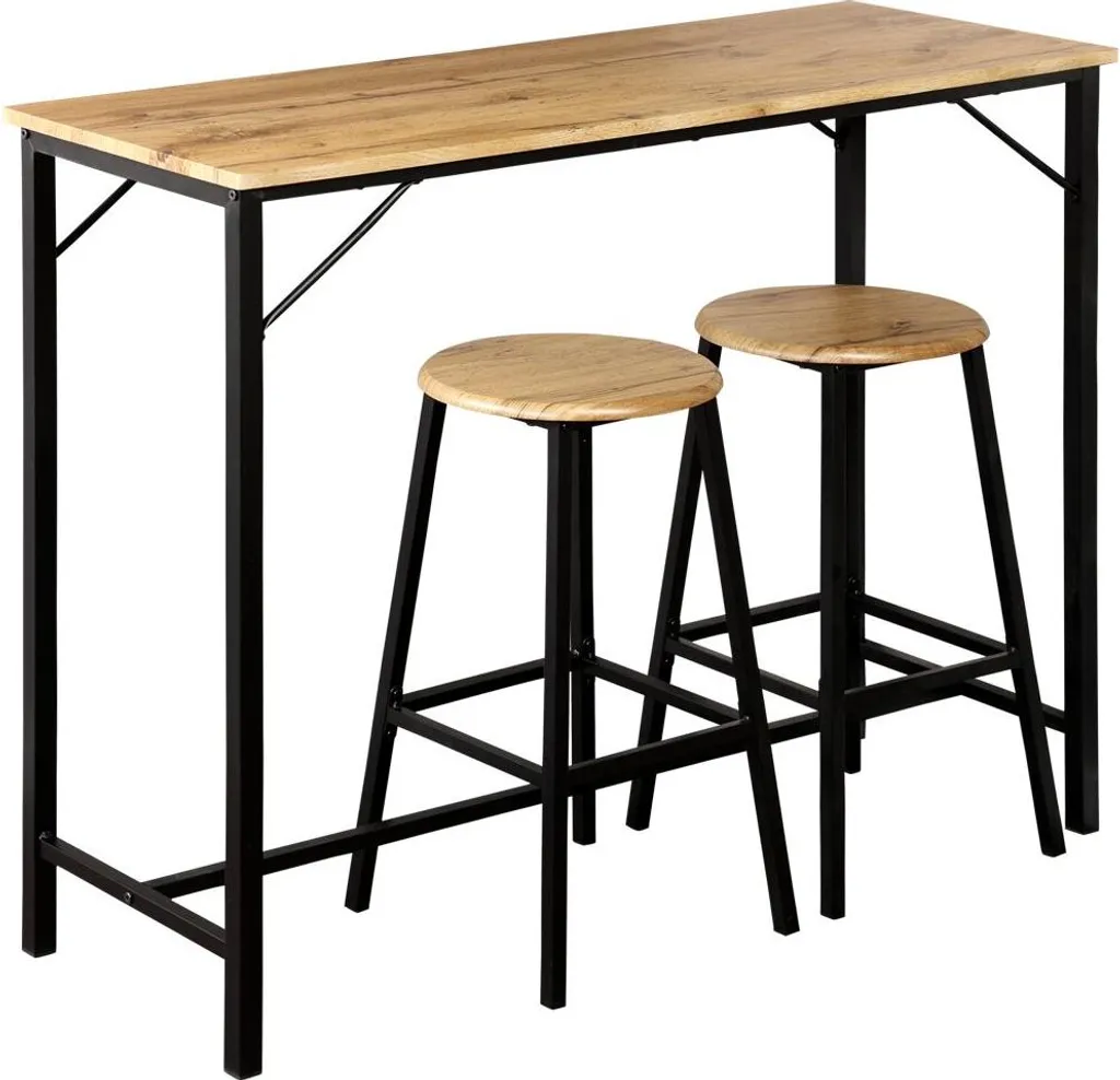KESPER 15978 Table avec 2 tabourets de bar décor chêne et métal noir