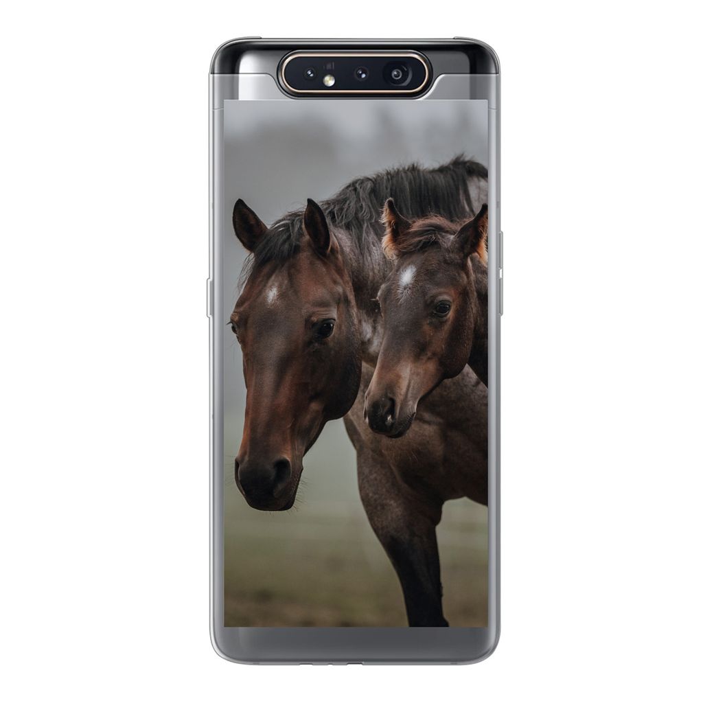 MuchoWow Handyhülle Schutzhülle Hülle für Samsung Galaxy A80 Pferde - Nebel - Landschaft Silikon Softcase Handy Hülle - Schutzdeckel