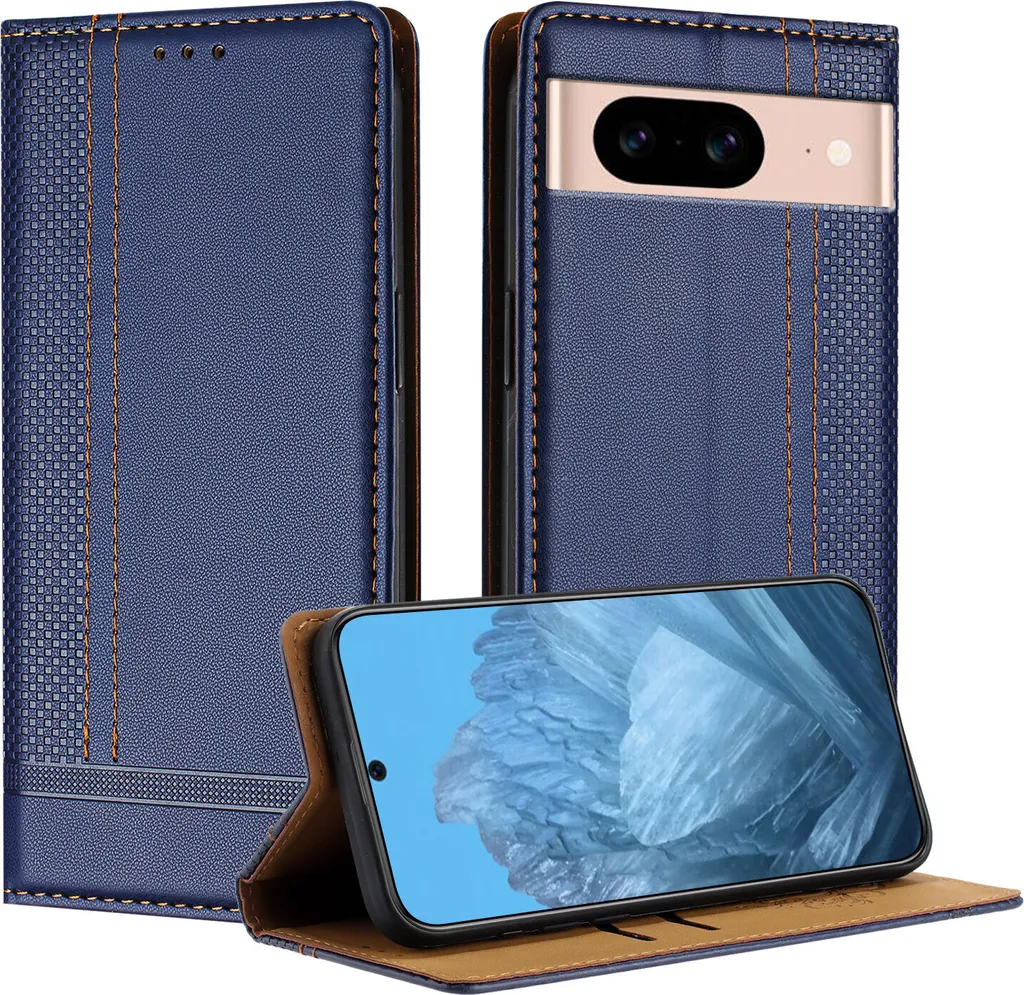 Custodia Portafoglio Pixel 8A Pelle Blu - Supporto Video e Carte
